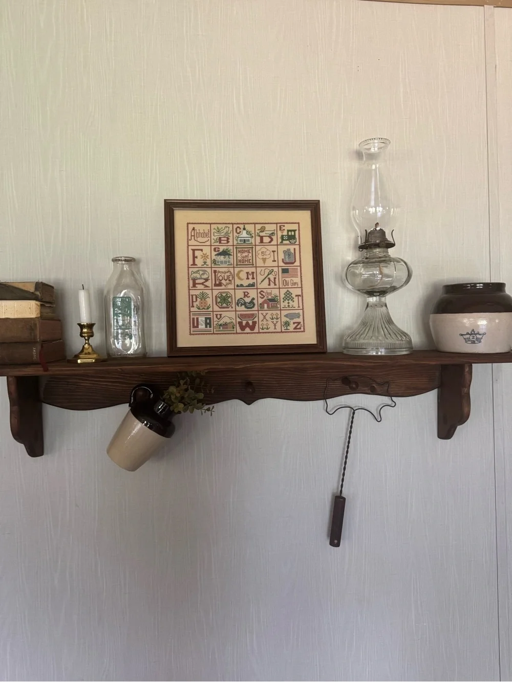 Framed Alphabet Cross-Stitch Wall Art - Brown & Cream